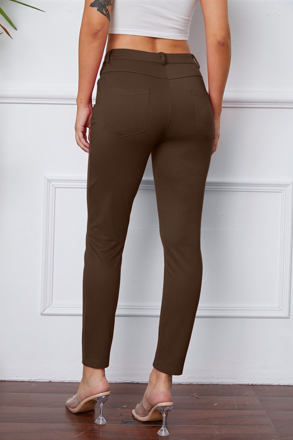 Full Size Slim Fit Pants by Basic Bae - Pants - Coffee Brown - Bella Bourget