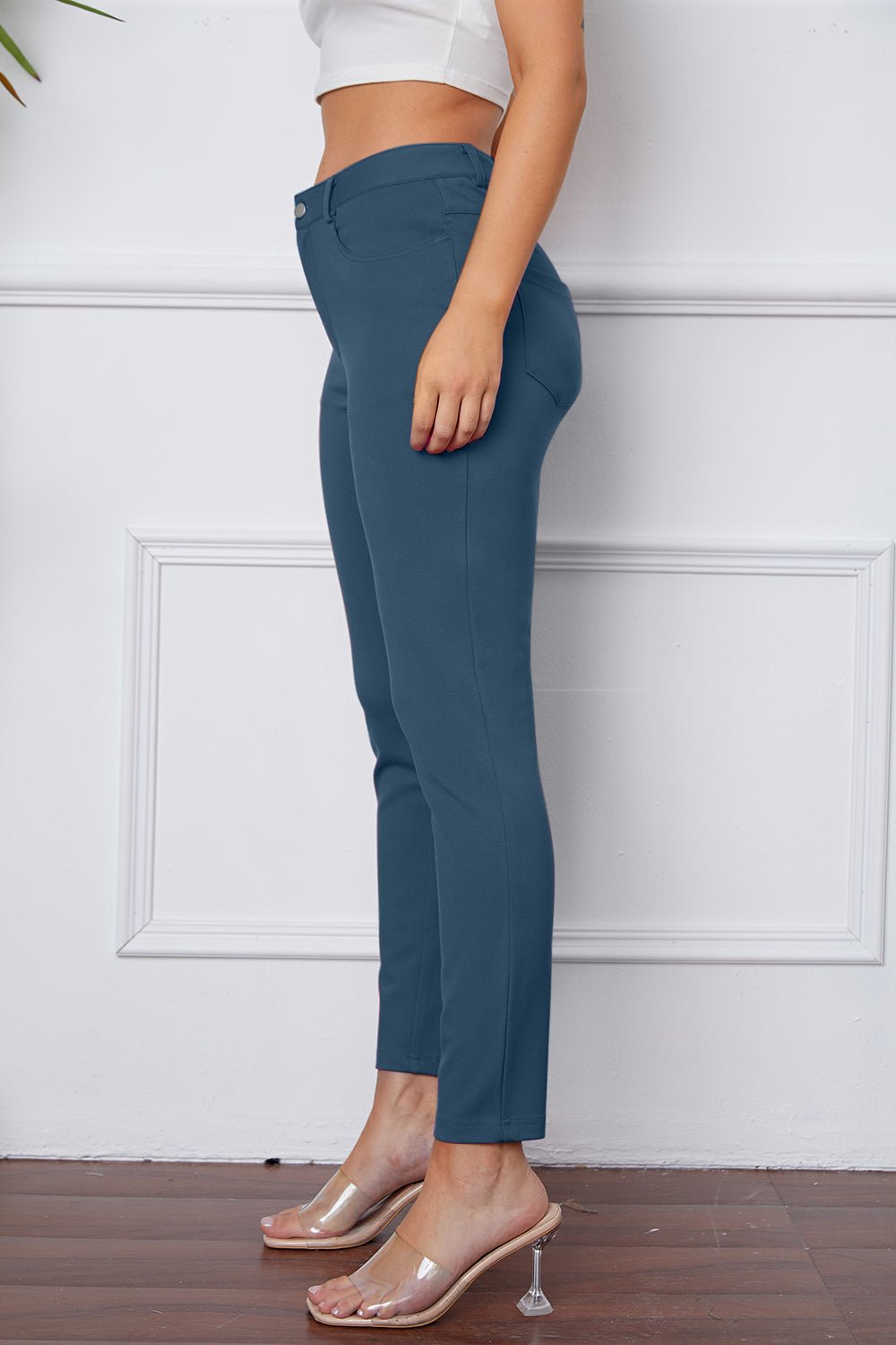 Full Size Slim Fit Pants by Basic Bae - Pants - Dusty Blue - Bella Bourget