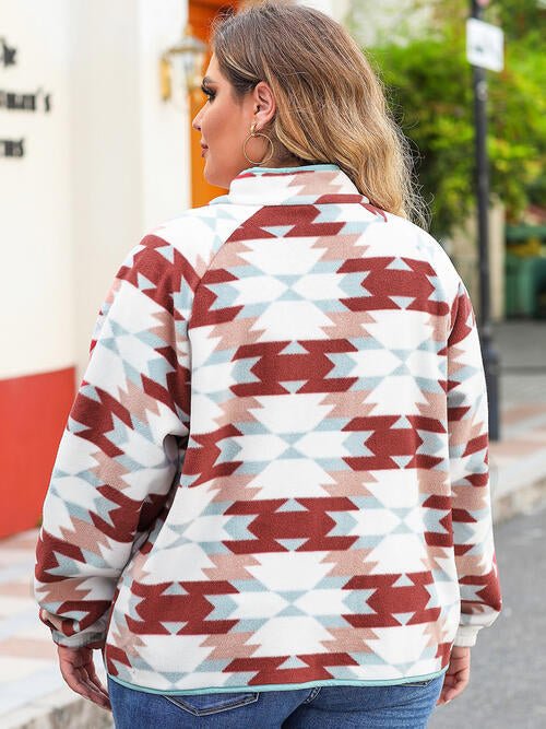 Full size snap front jacket with a geometric pattern - Full Size Jacket - Brick Red - Bella Bourget