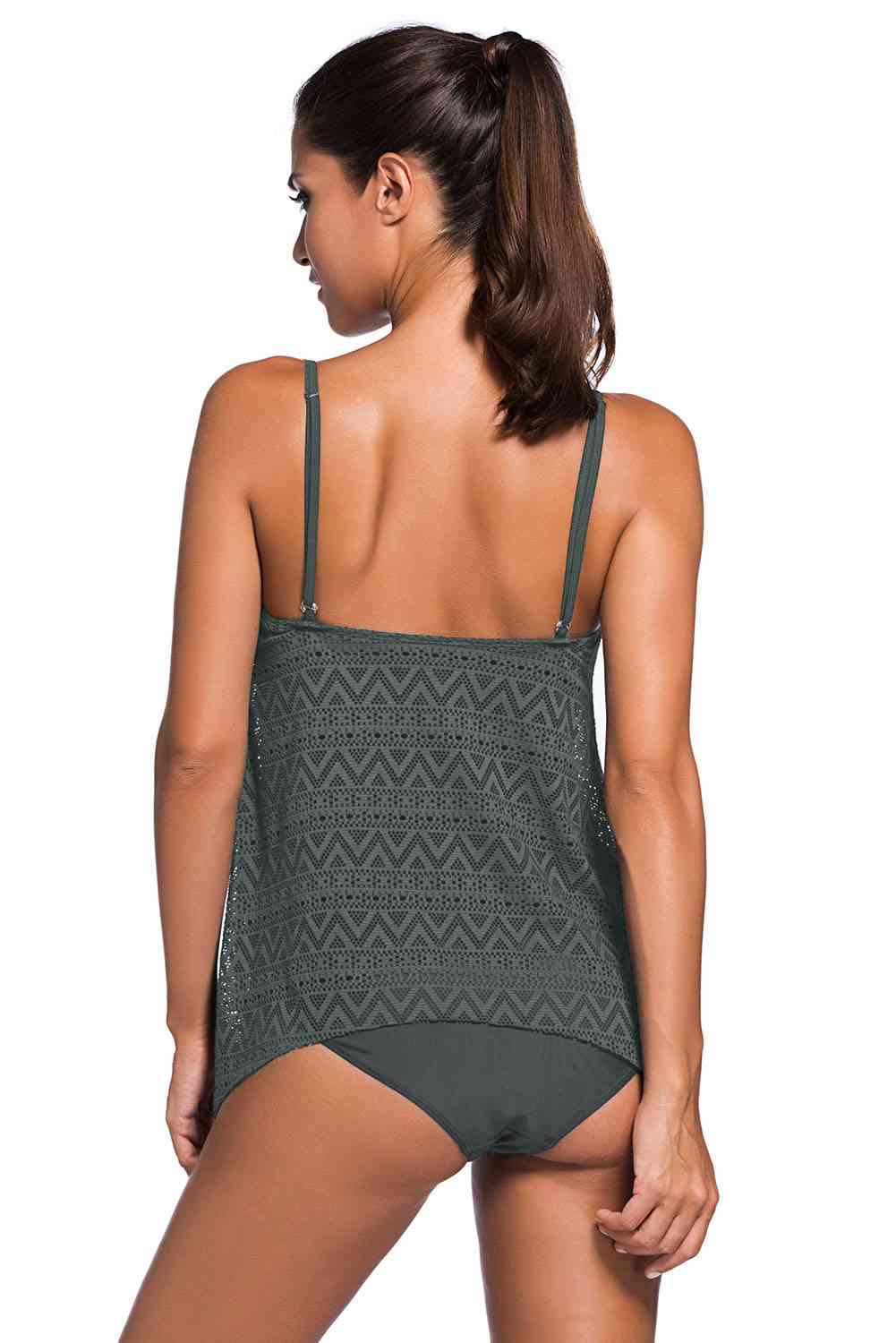 Full Size Spaghetti Strap Scoop Neck Tankini Set - Tankini - Mid Gray - Bella Bourget