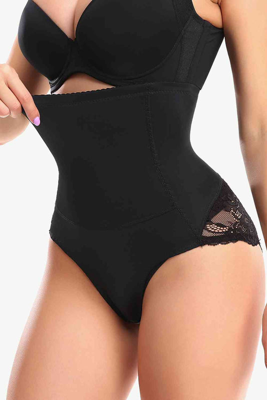 Full Size Spliced Lace Pull - On Shaping Shorts - Shapewear - Black - Bella Bourget
