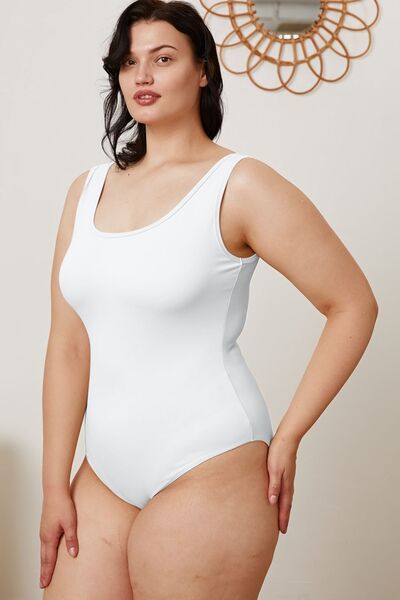 Full Size Square Neck Sleeveless Bodysuit - Bodysuit - White - Bella Bourget