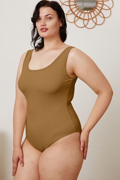 Full Size Square Neck Sleeveless Bodysuit - Bodysuit - Camel - Bella Bourget