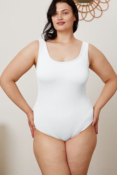 Full Size Square Neck Sleeveless Bodysuit - Bodysuit - White - Bella Bourget