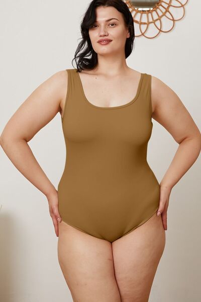 Full Size Square Neck Sleeveless Bodysuit - Bodysuit - Camel - Bella Bourget