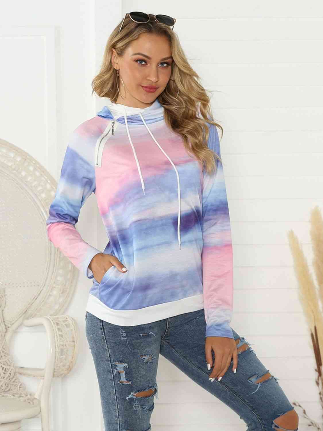 Full Size Tie - Dye Long Sleeve Hoodie - Full Size Hoodie - Multicolor - Bella Bourget