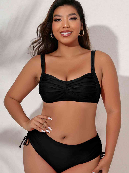Full Size Twist Front Tied Bikini Set - Two - Piece Bikini - Black - Bella Bourget