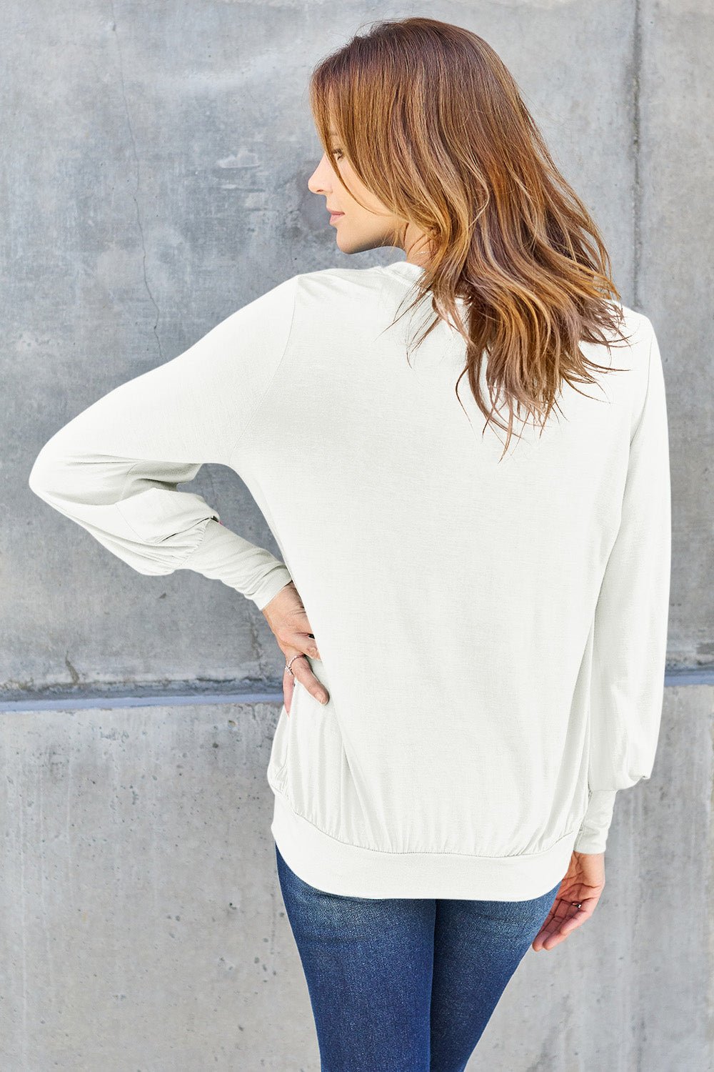 Full Size V - Neck Lantern Sleeve Blouse - Blouse - White - Bella Bourget