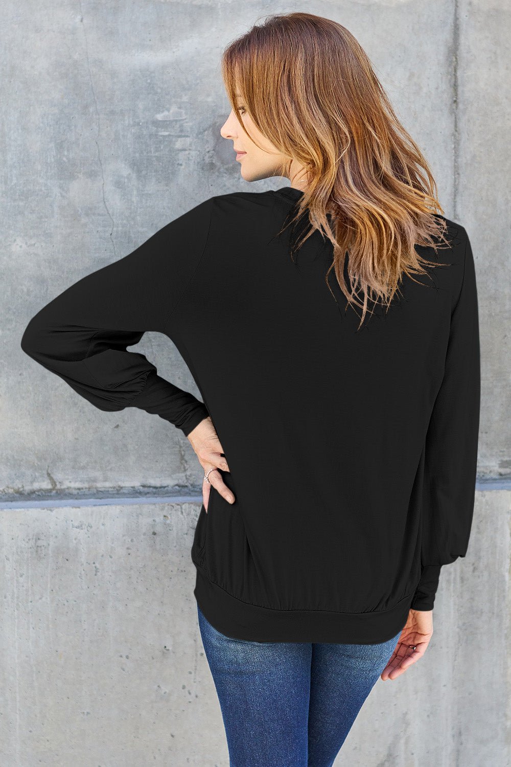 Full Size V - Neck Lantern Sleeve Blouse - Blouse - Black - Bella Bourget