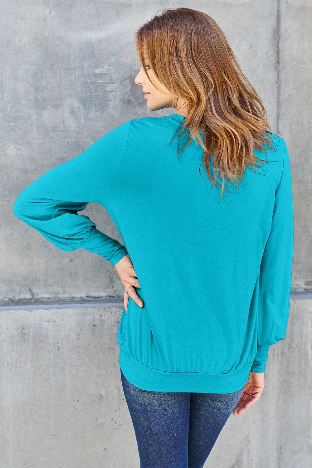 Full Size V - Neck Lantern Sleeve Blouse - Blouse - Sky Blue - Bella Bourget