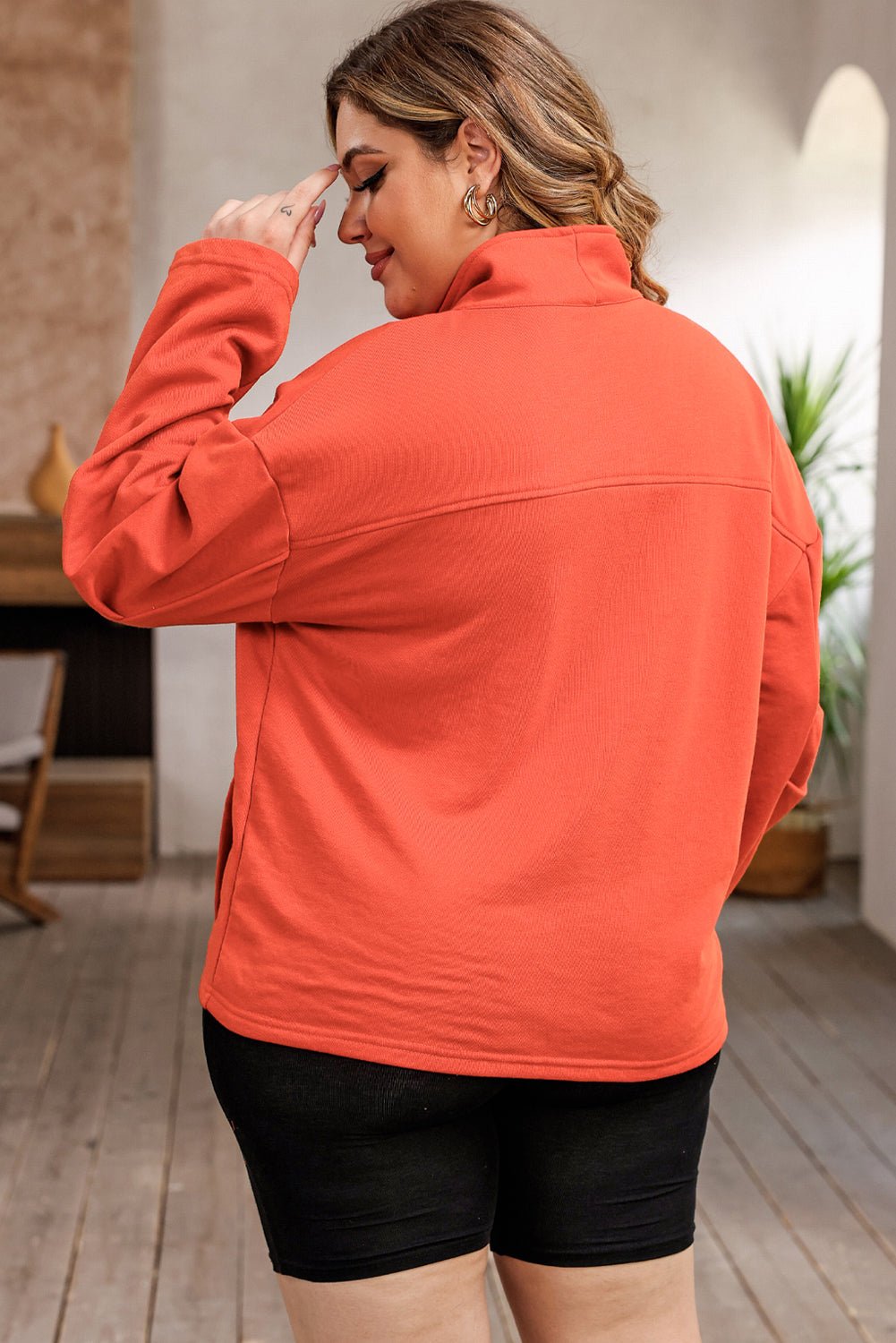 Full Size Zip - Up Dropped Shoulder Sweatshirt - Sweatshirt - Orange - Bella Bourget