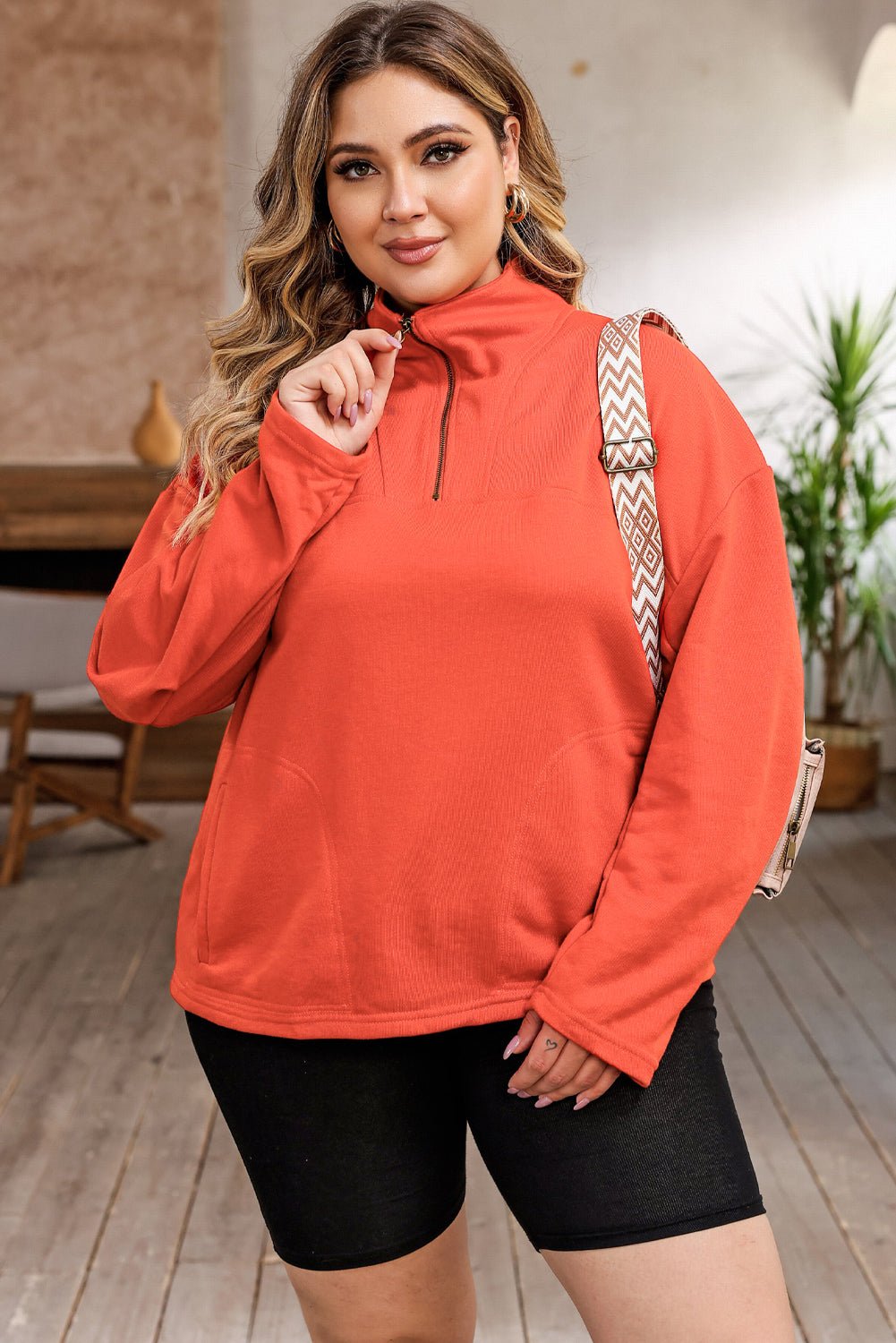 Full Size Zip - Up Dropped Shoulder Sweatshirt - Sweatshirt - Orange - Bella Bourget