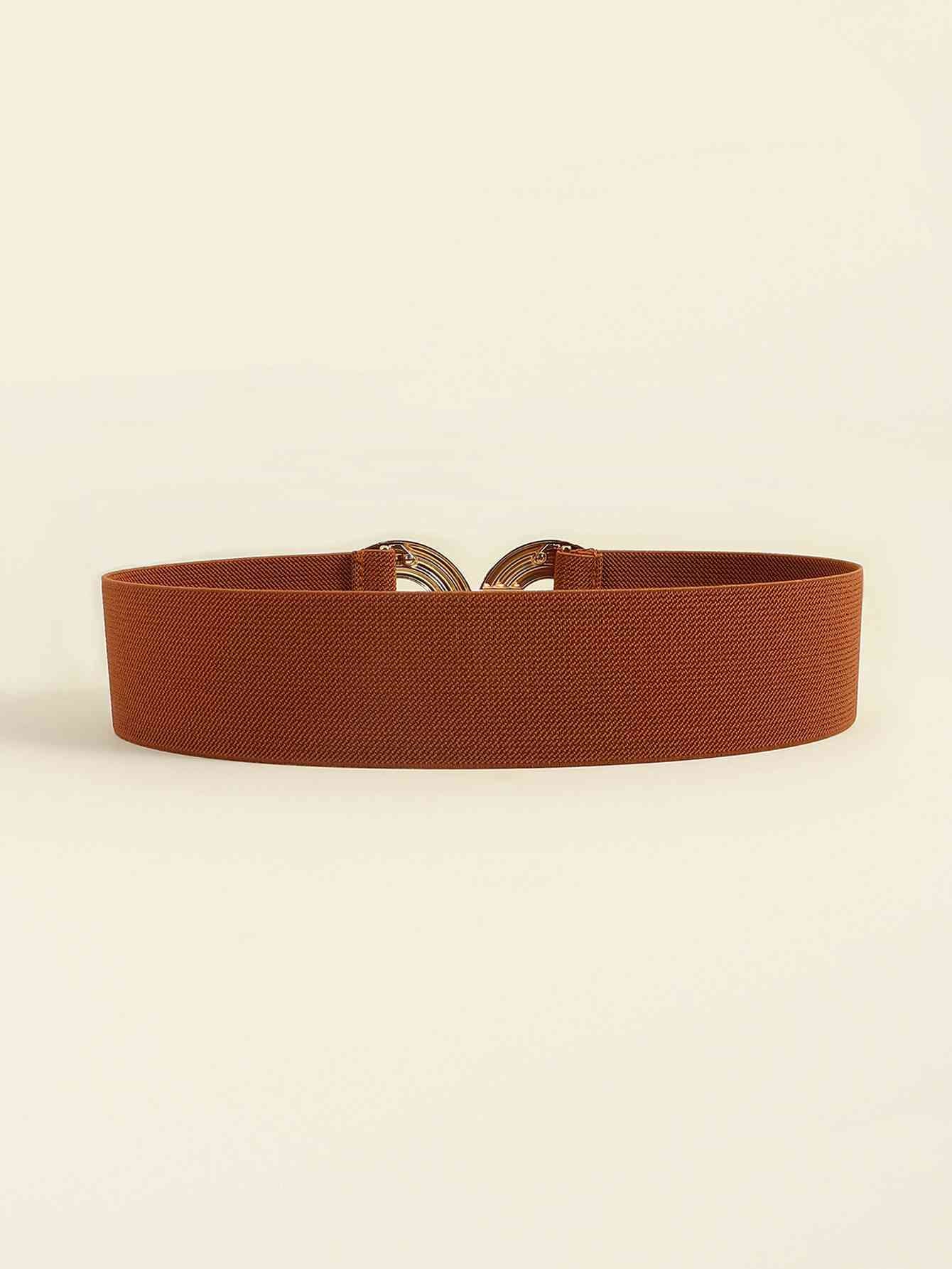 Geometric Buckle Elastic Wide Belt - belt - Caramel - Bella Bourget