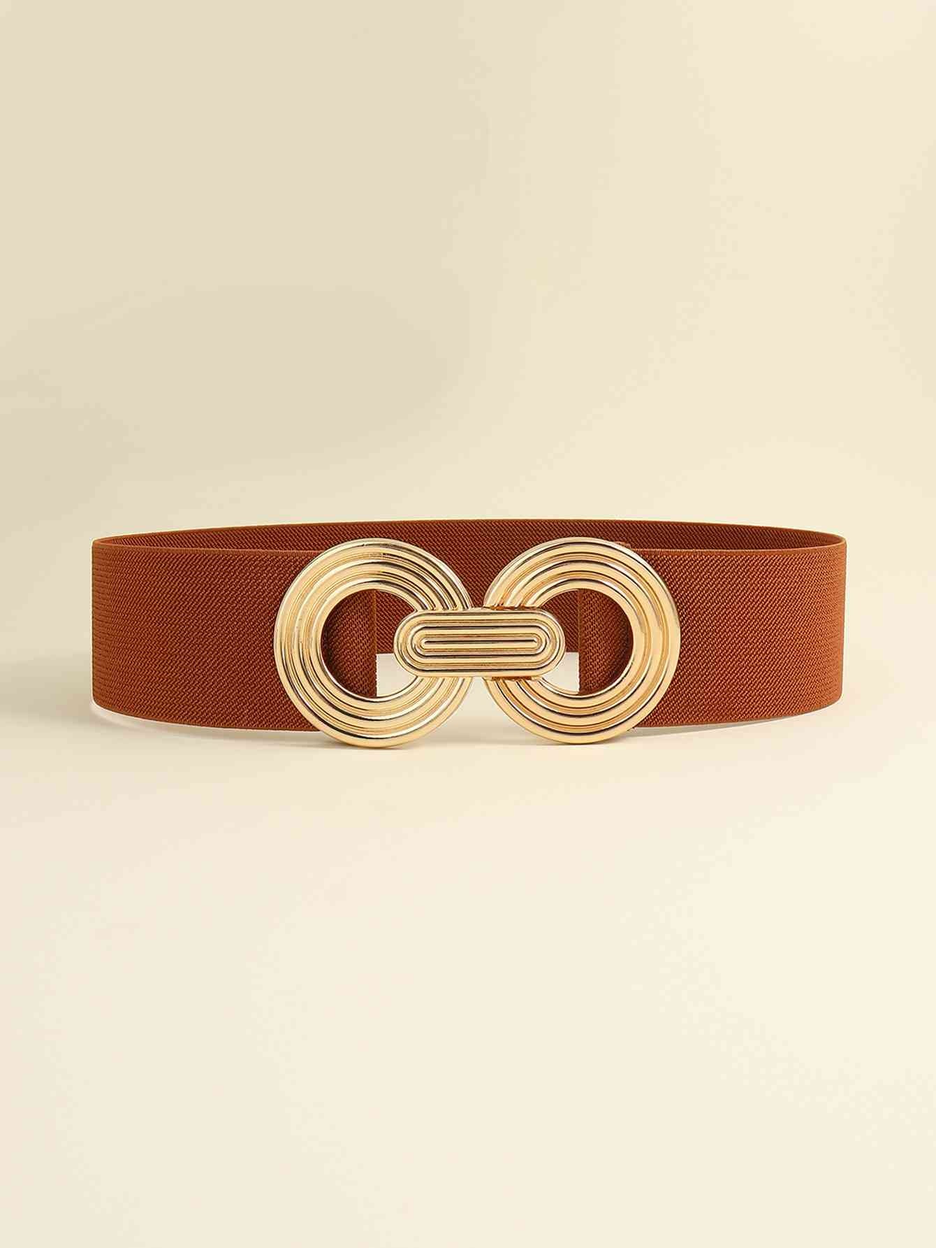 Geometric Buckle Elastic Wide Belt - belt - Caramel - Bella Bourget