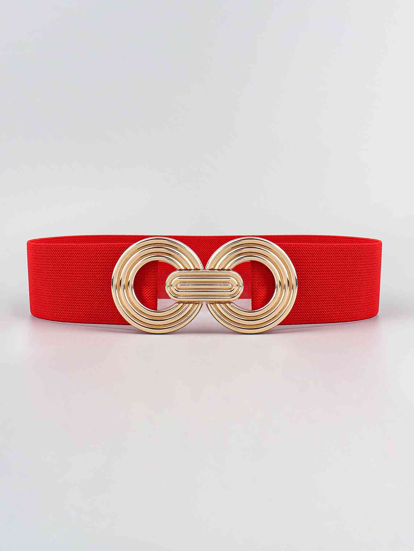 Geometric Buckle Elastic Wide Belt - belt - Red - Bella Bourget