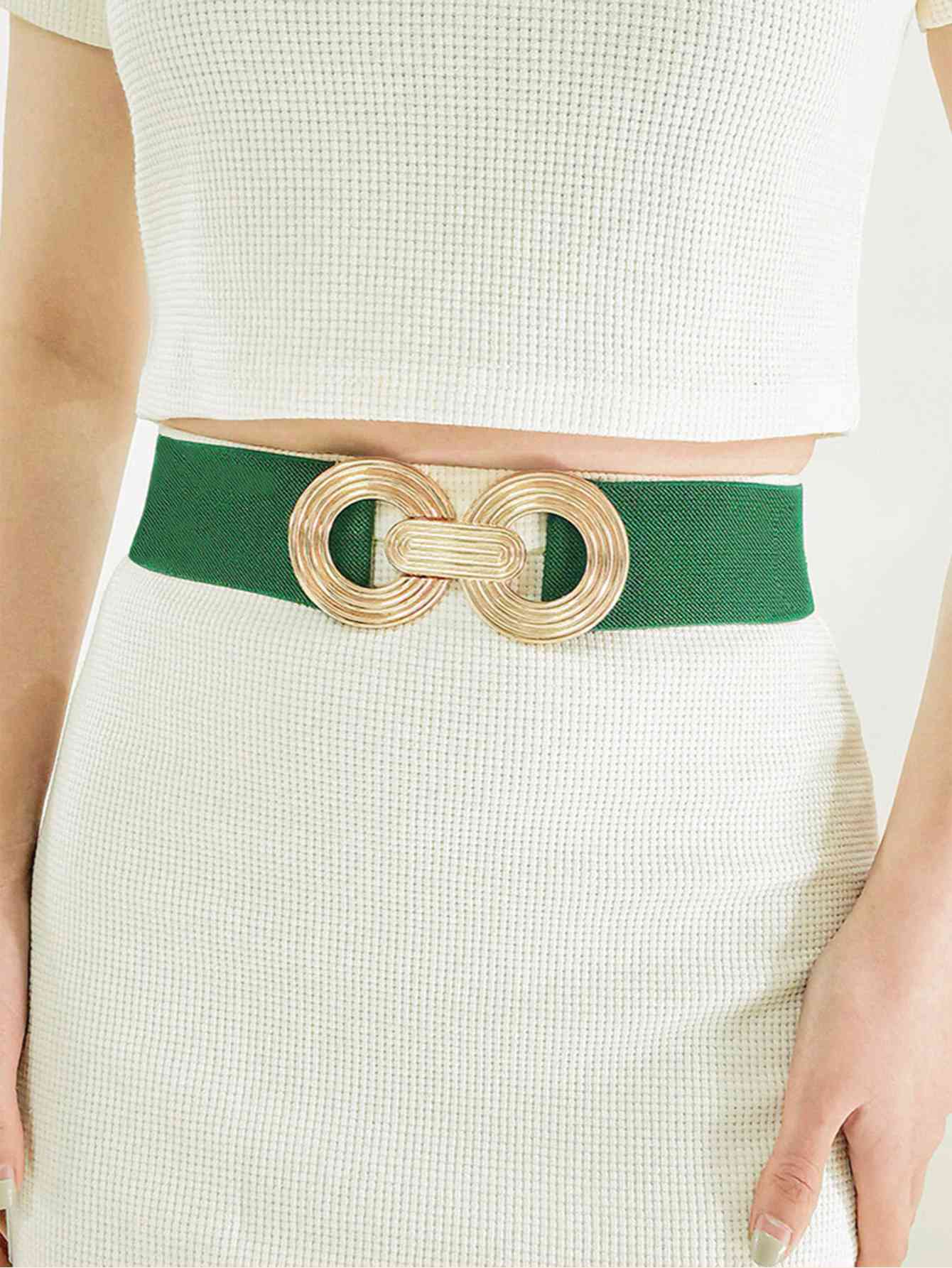 Geometric Buckle Elastic Wide Belt - belt - Ochre - Bella Bourget