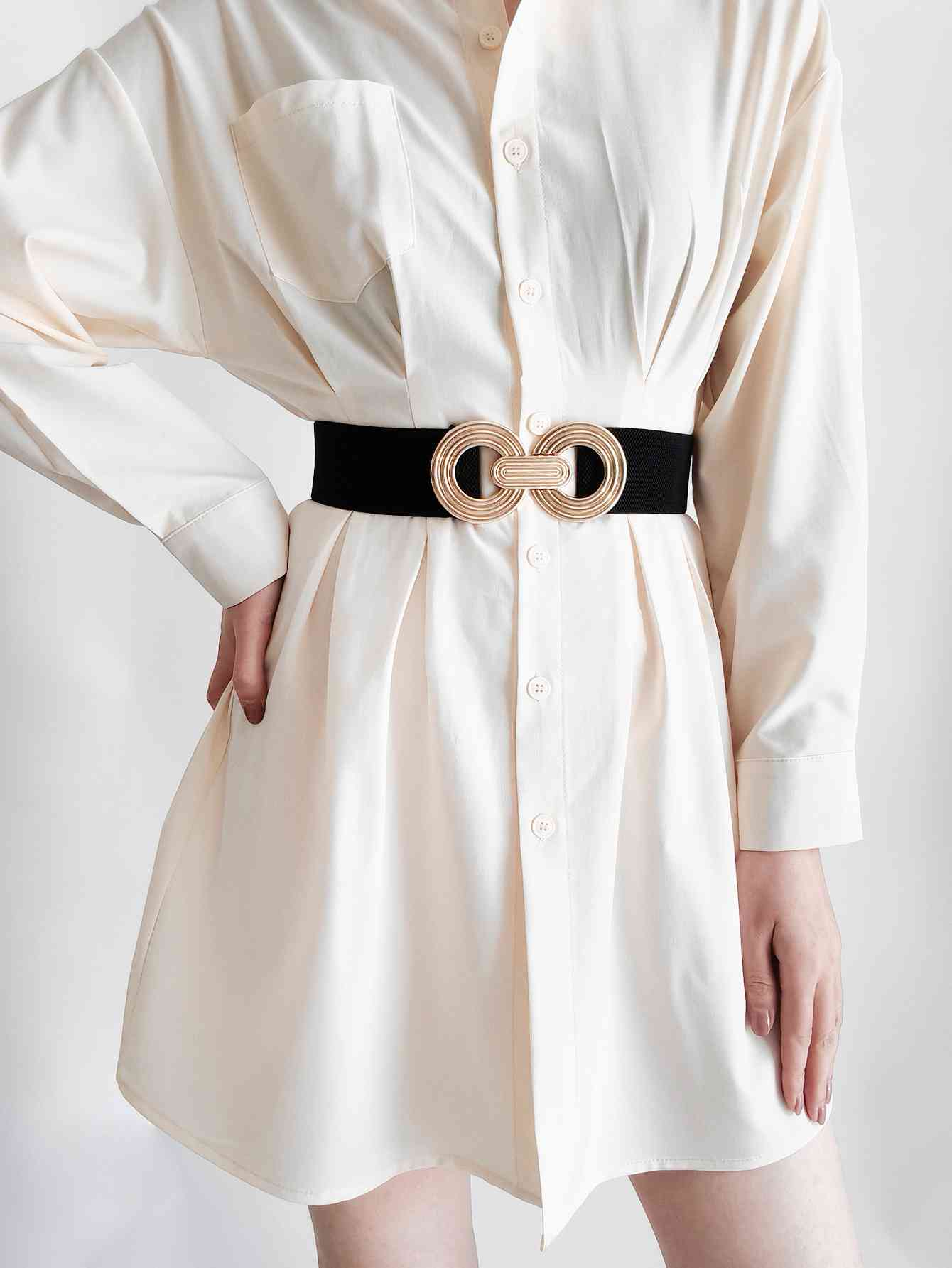 Geometric Buckle Elastic Wide Belt - belt - Caramel - Bella Bourget