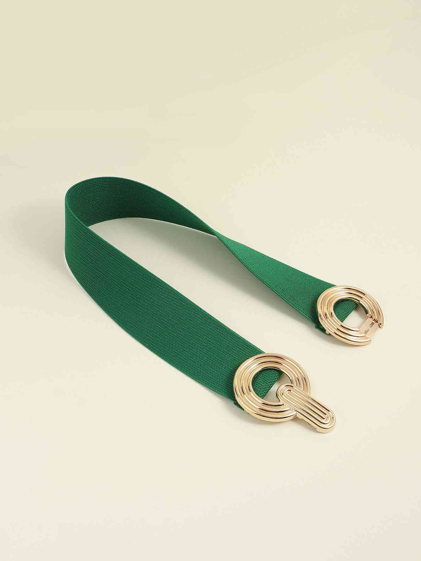 Geometric Buckle Elastic Wide Belt - belt - Mid Green - Bella Bourget