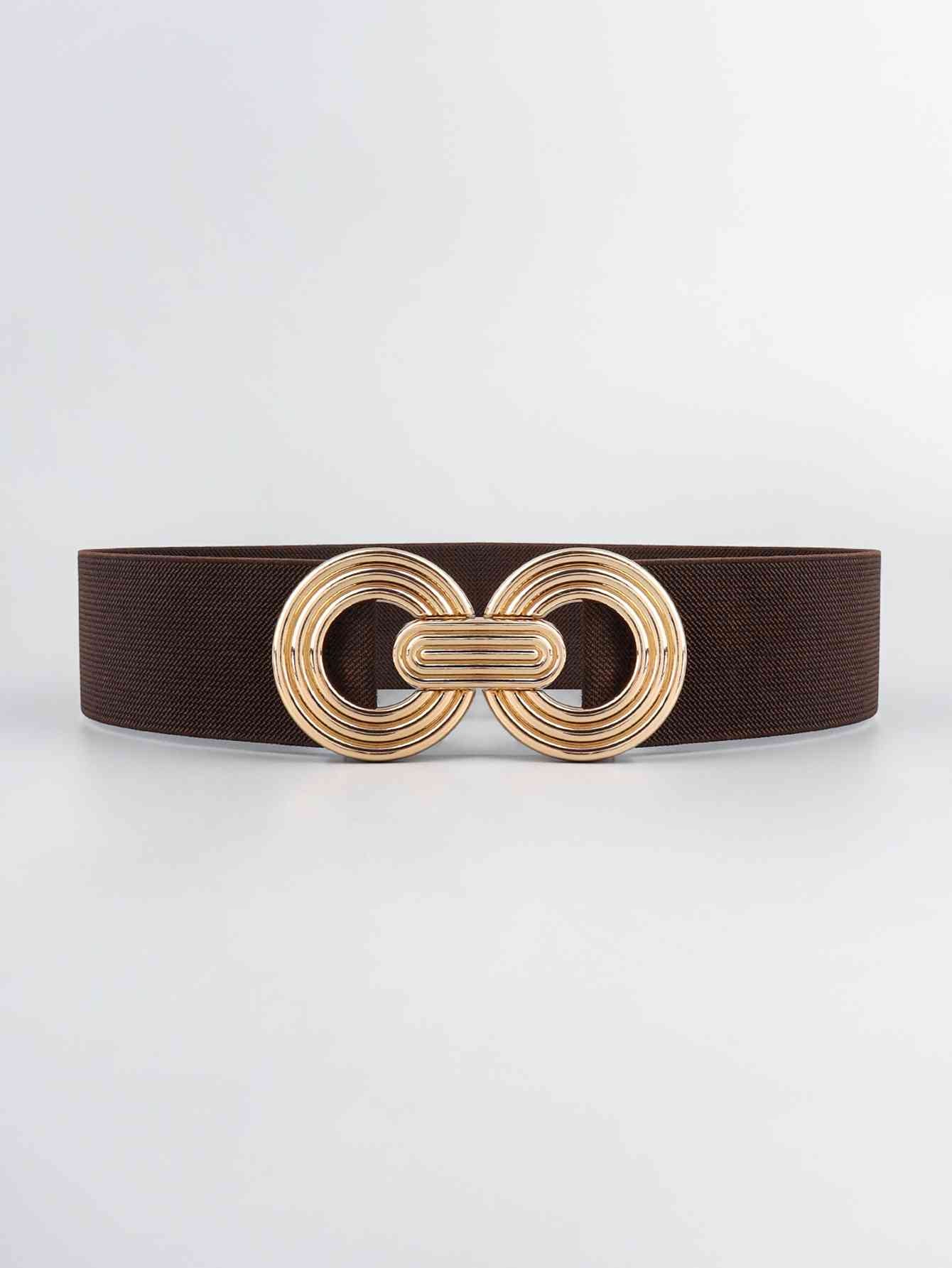 Geometric Buckle Elastic Wide Belt - belt - Chocolate - Bella Bourget