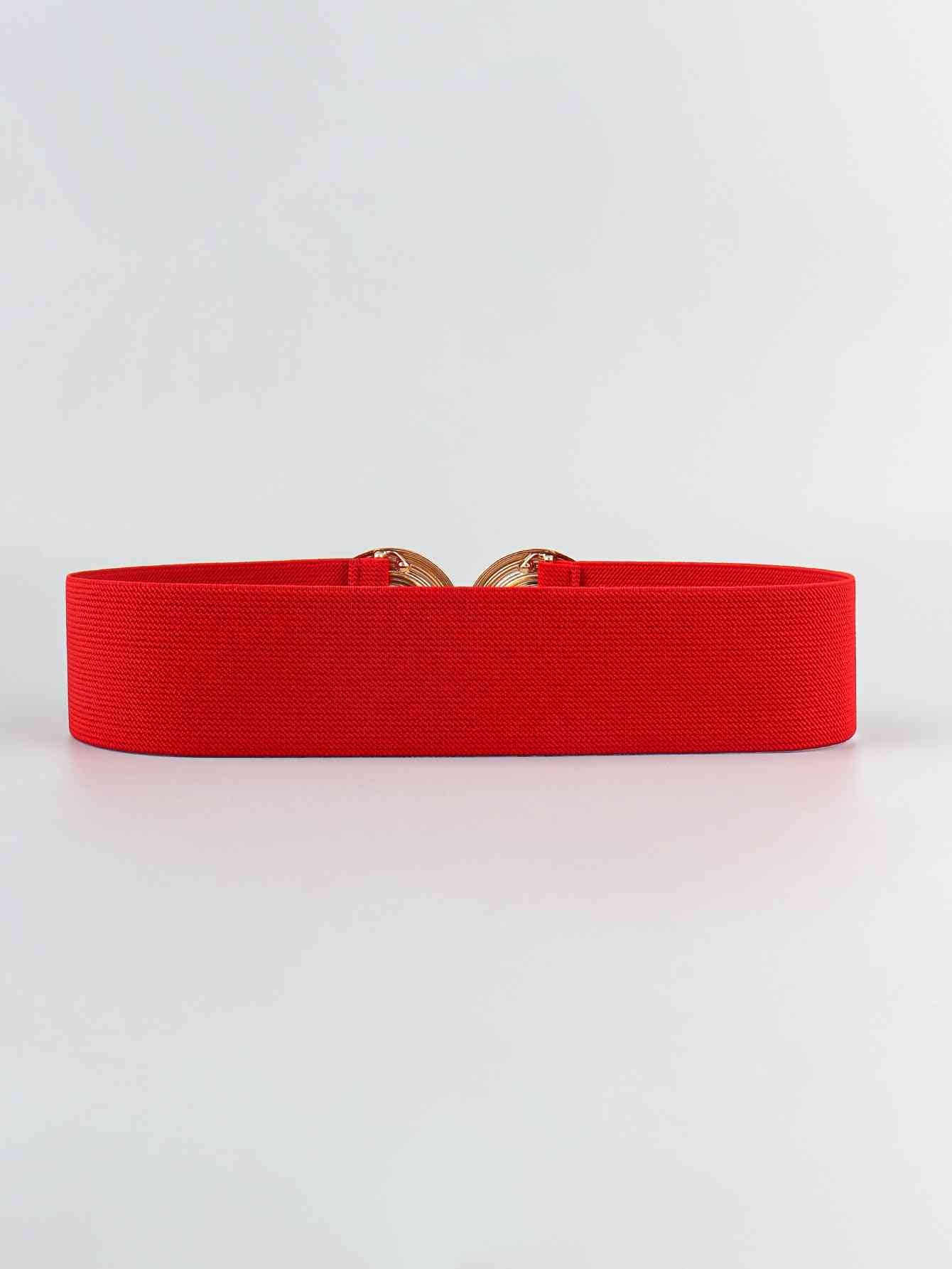 Geometric Buckle Elastic Wide Belt - belt - Red - Bella Bourget