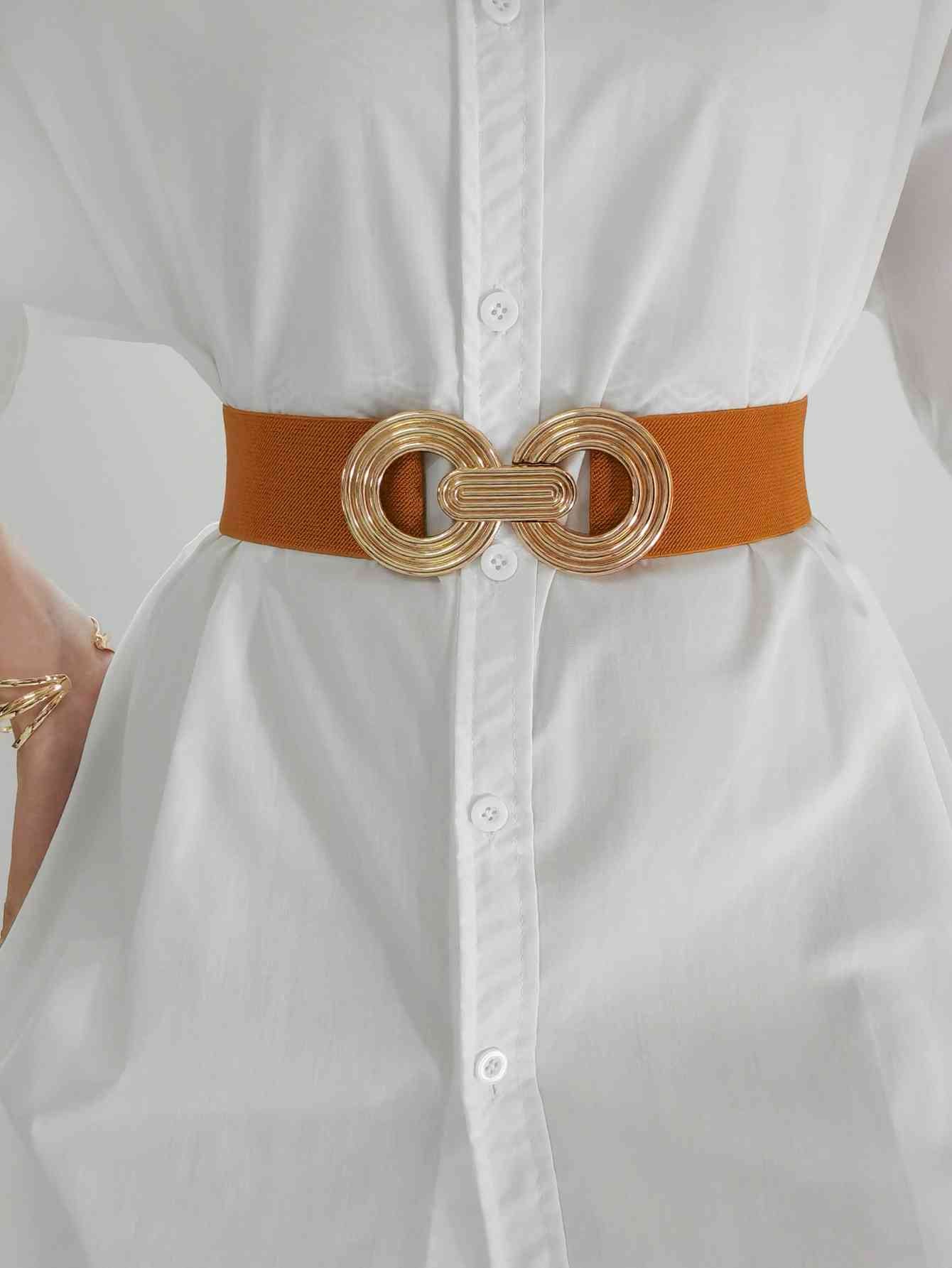 Geometric Buckle Elastic Wide Belt - belt - Khaki - Bella Bourget