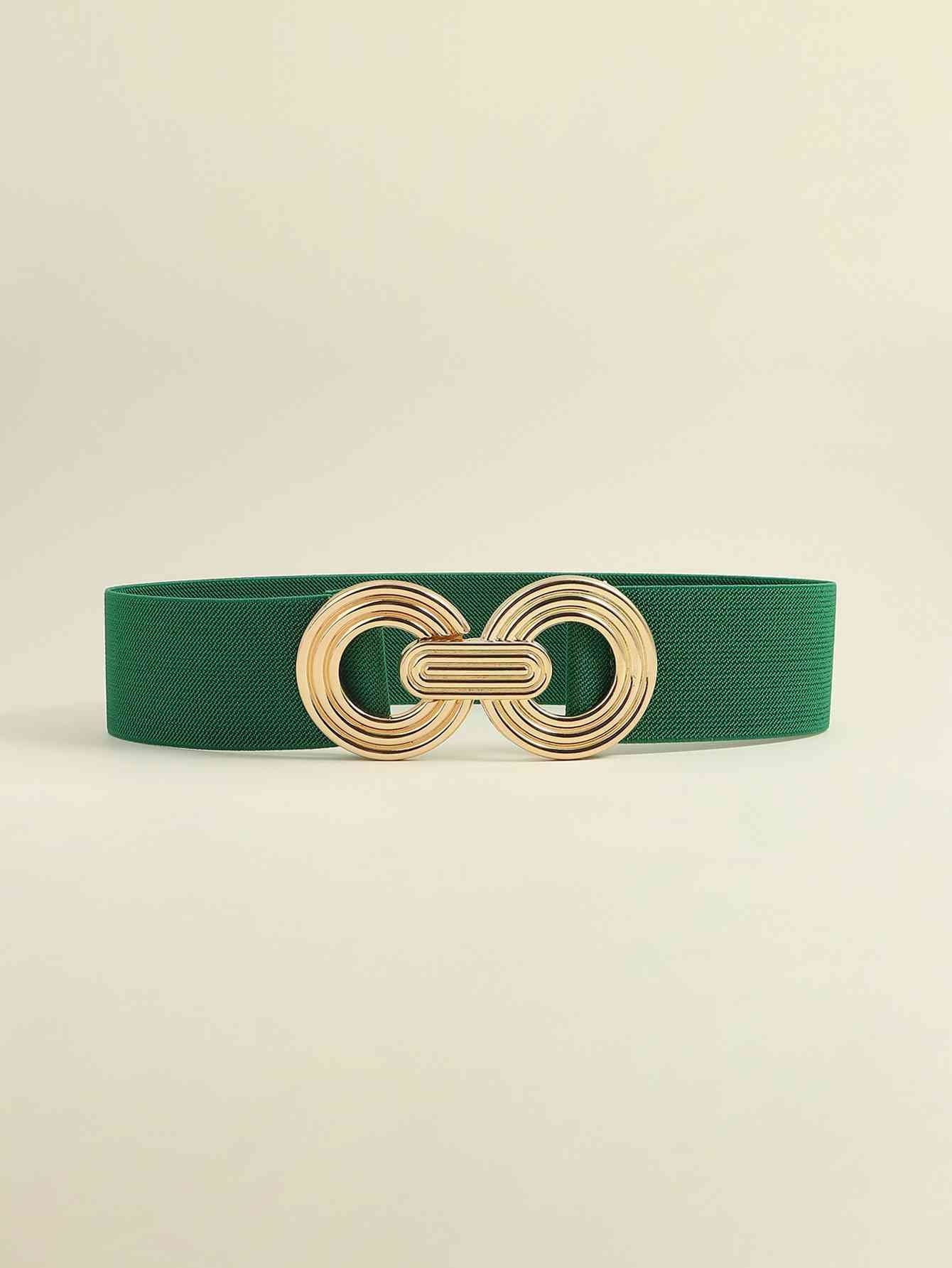 Geometric Buckle Elastic Wide Belt - belt - Mid Green - Bella Bourget