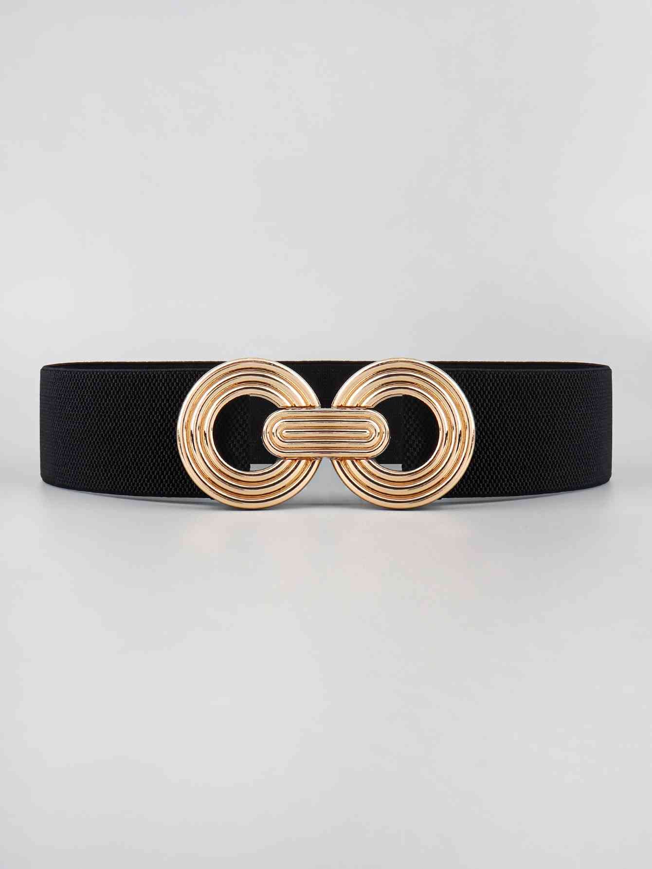 Geometric Buckle Elastic Wide Belt - belt - Black - Bella Bourget