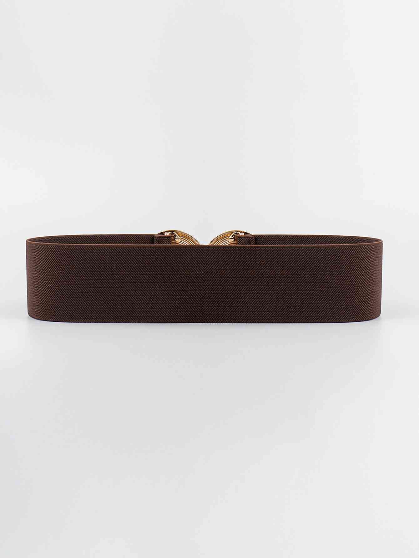 Geometric Buckle Elastic Wide Belt - belt - Chocolate - Bella Bourget