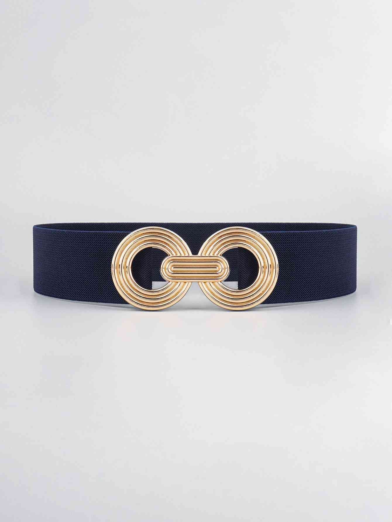 Geometric Buckle Elastic Wide Belt - belt - Dark Navy - Bella Bourget