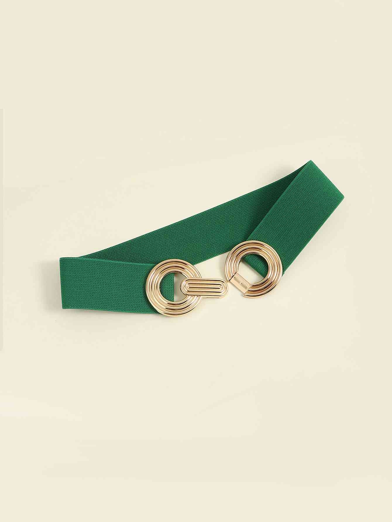 Geometric Buckle Elastic Wide Belt - belt - Mid Green - Bella Bourget