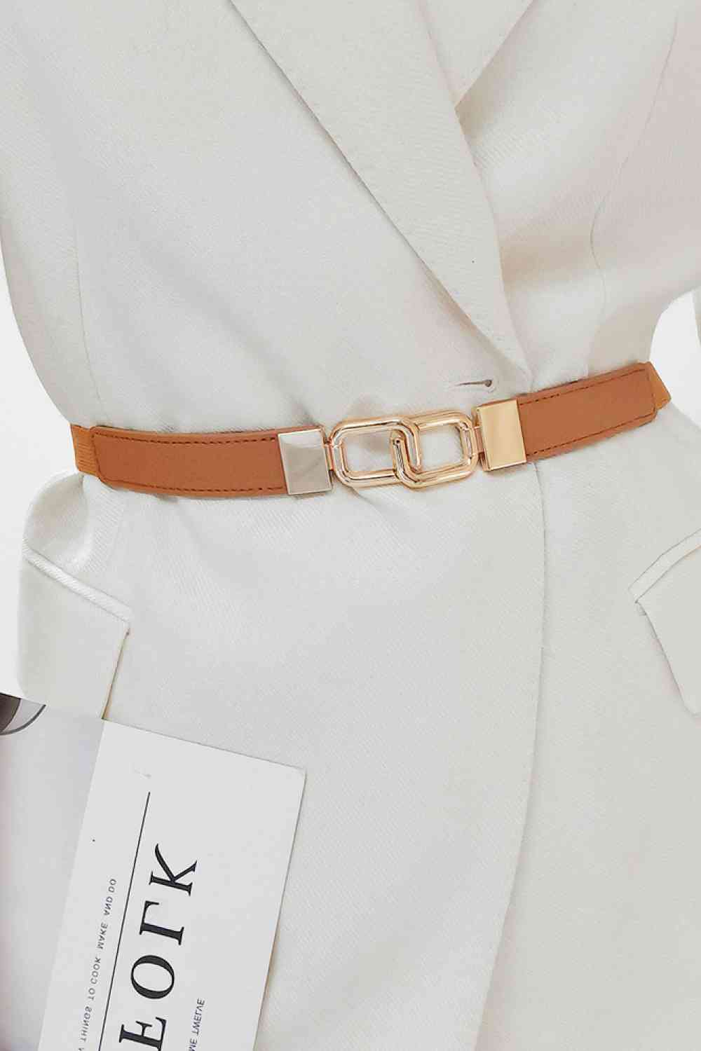 Geometric Double Buckle Elastic Belt - belt - Ochre - Bella Bourget