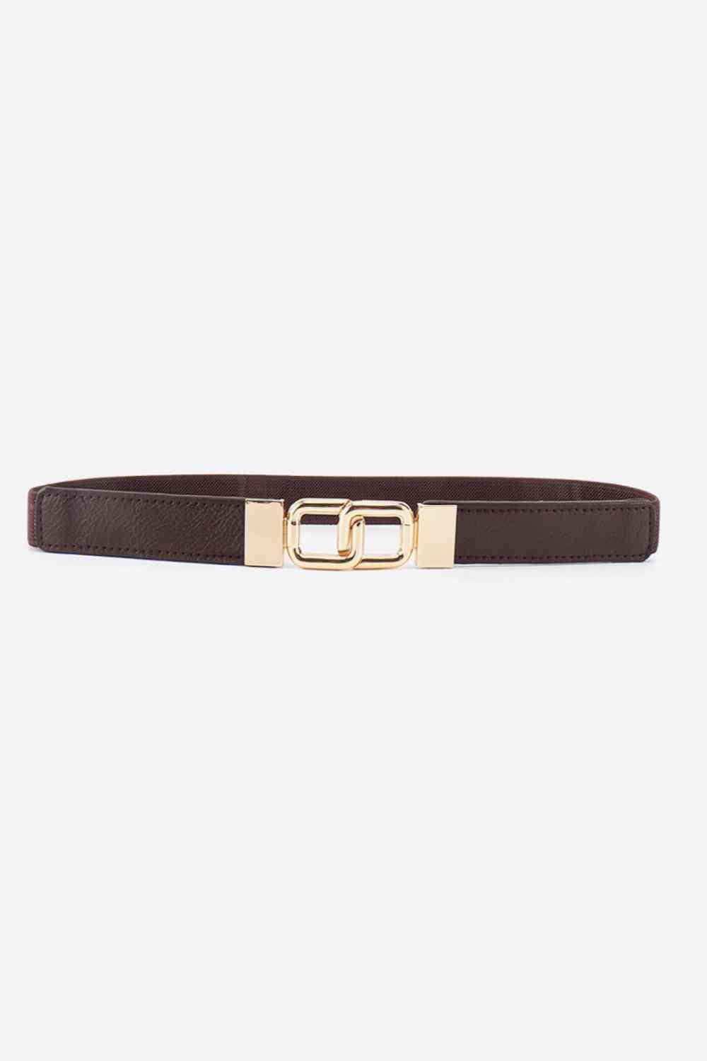 Geometric Double Buckle Elastic Belt - belt - Chocolate - Bella Bourget