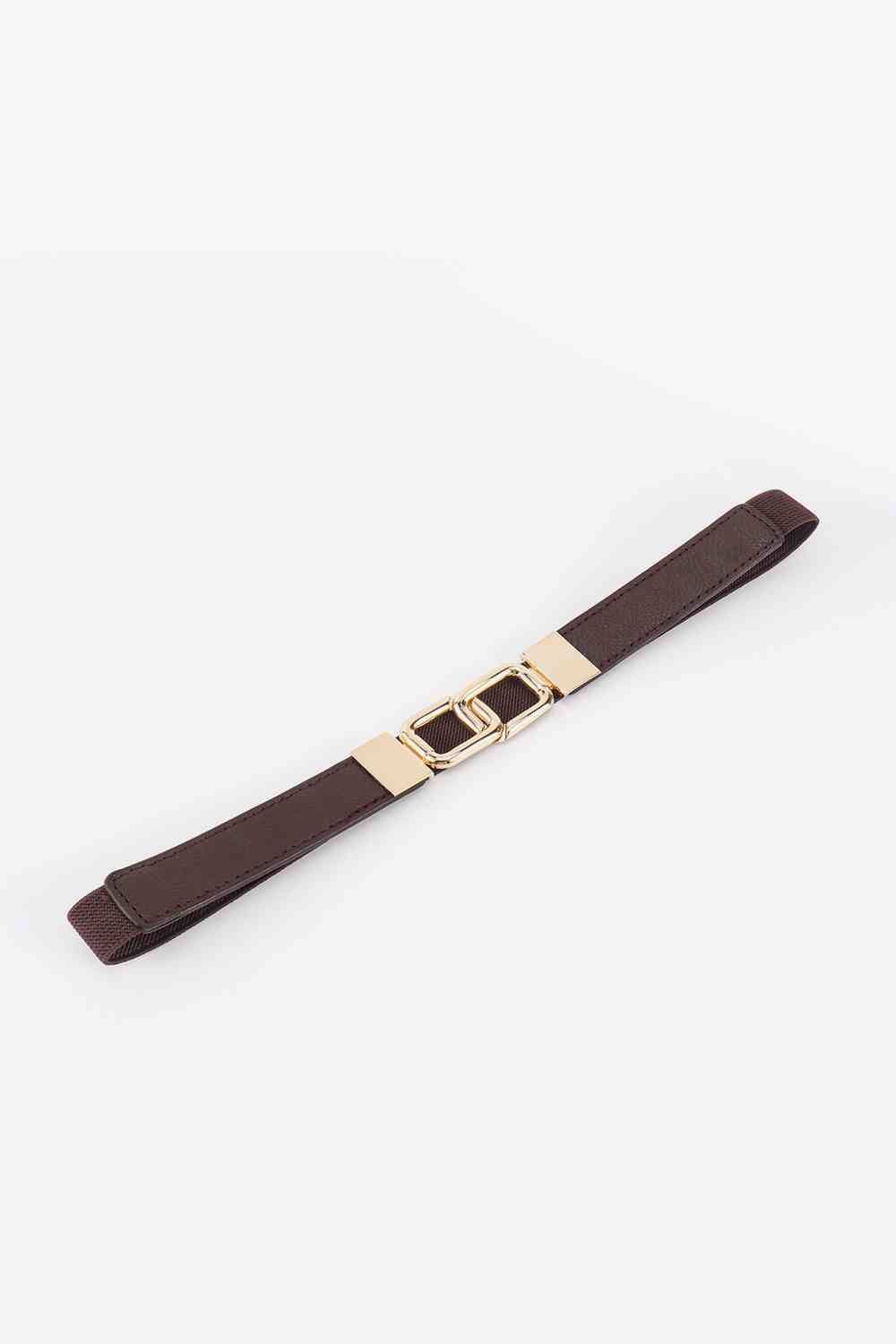 Geometric Double Buckle Elastic Belt - belt - Chocolate - Bella Bourget