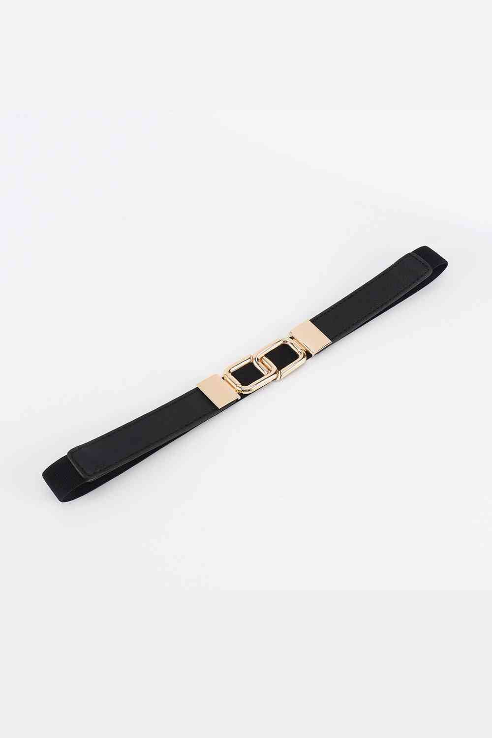 Geometric Double Buckle Elastic Belt - belt - Black - Bella Bourget