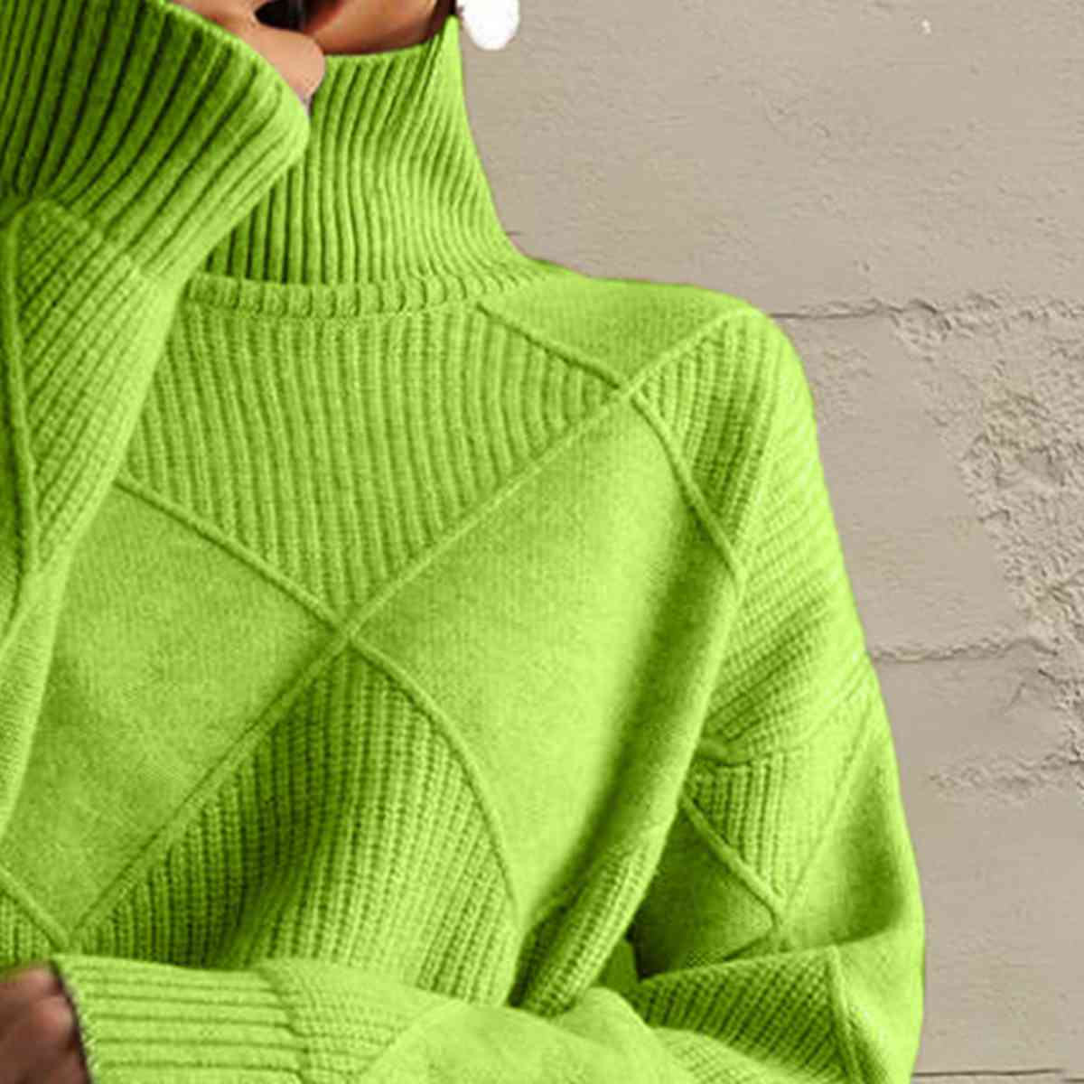 Geometric Turtleneck Long Sleeve Sweater - Sweater - Lime - Bella Bourget