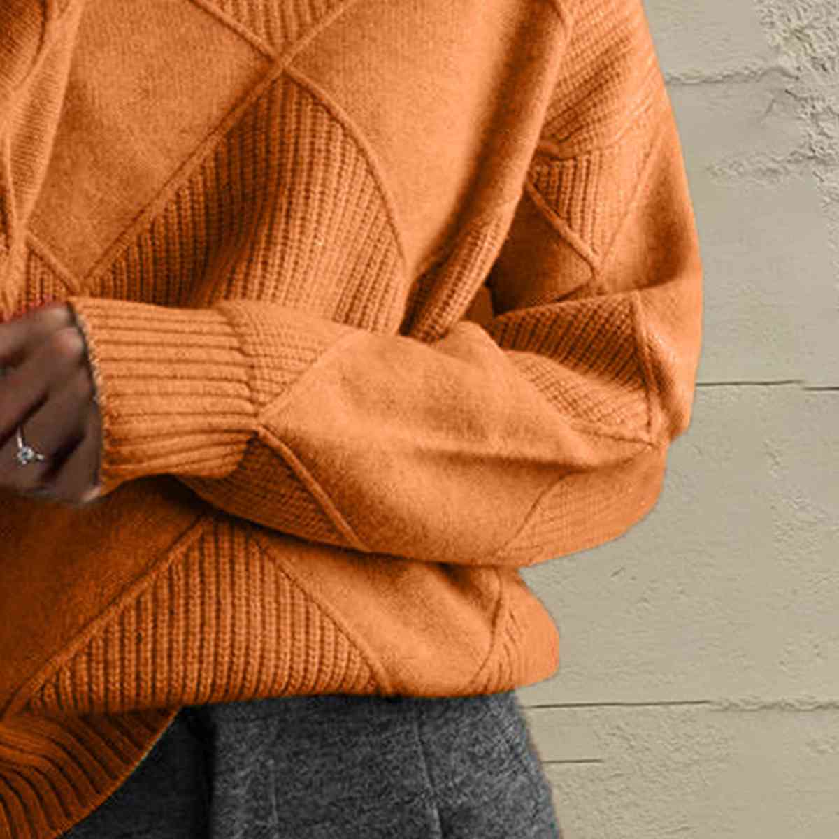 Geometric Turtleneck Long Sleeve Sweater - Sweater - Pumpkin - Bella Bourget