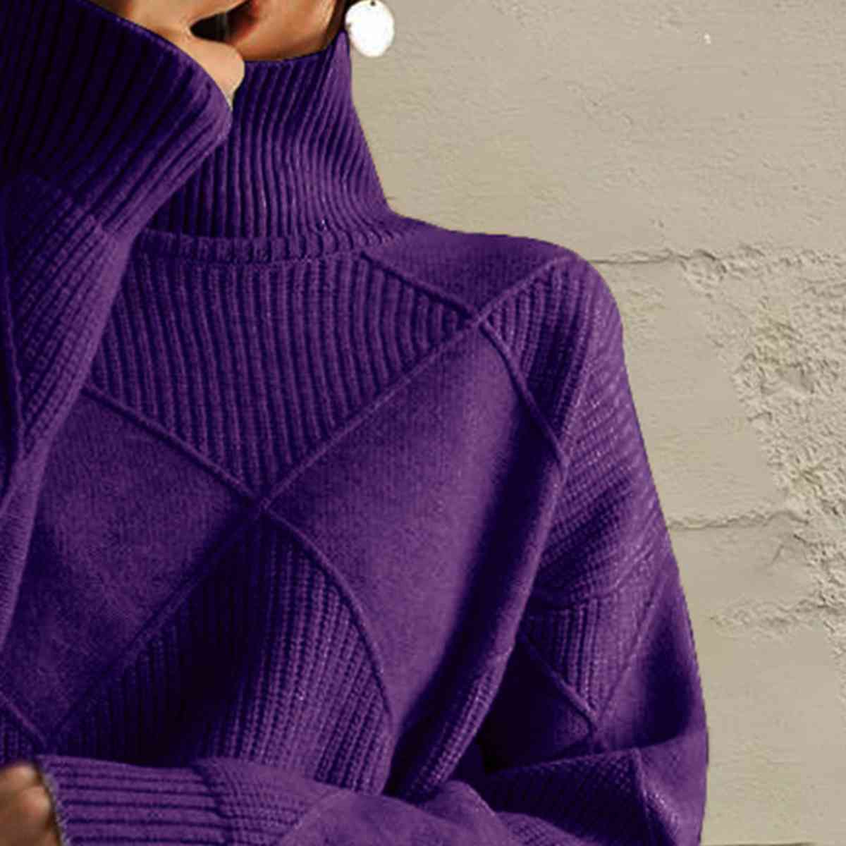 Geometric Turtleneck Long Sleeve Sweater - Sweater - Plum - Bella Bourget