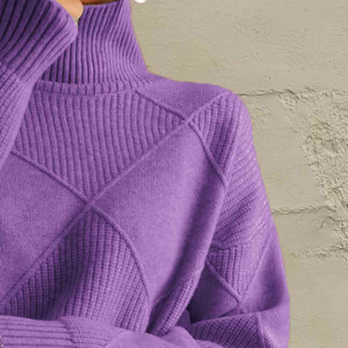 Geometric Turtleneck Long Sleeve Sweater - Sweater - Dusty Purple - Bella Bourget