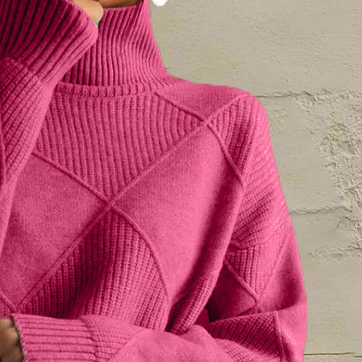 Geometric Turtleneck Long Sleeve Sweater - Sweater - Strawberry - Bella Bourget