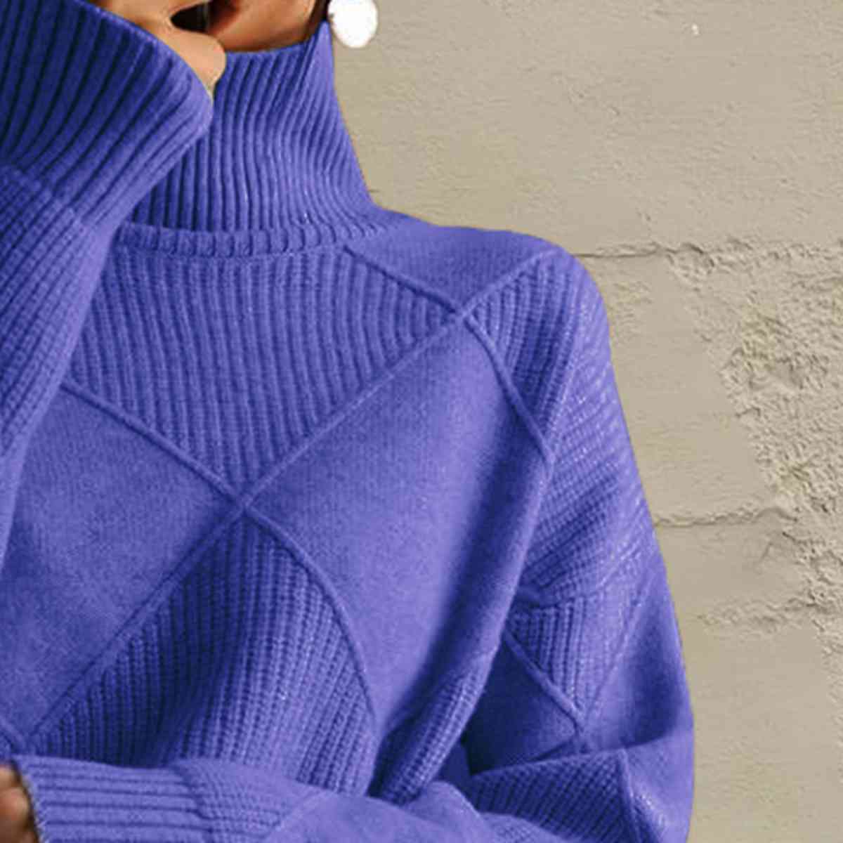 Geometric Turtleneck Long Sleeve Sweater - Sweater - Light Indigo - Bella Bourget