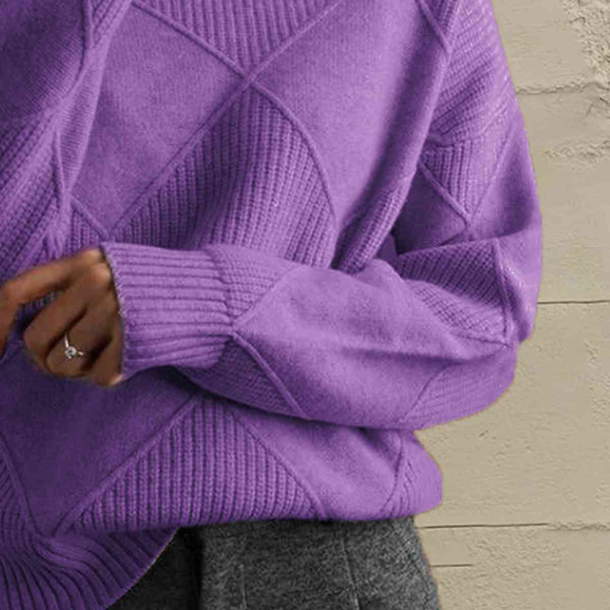 Geometric Turtleneck Long Sleeve Sweater - Sweater - Dusty Purple - Bella Bourget