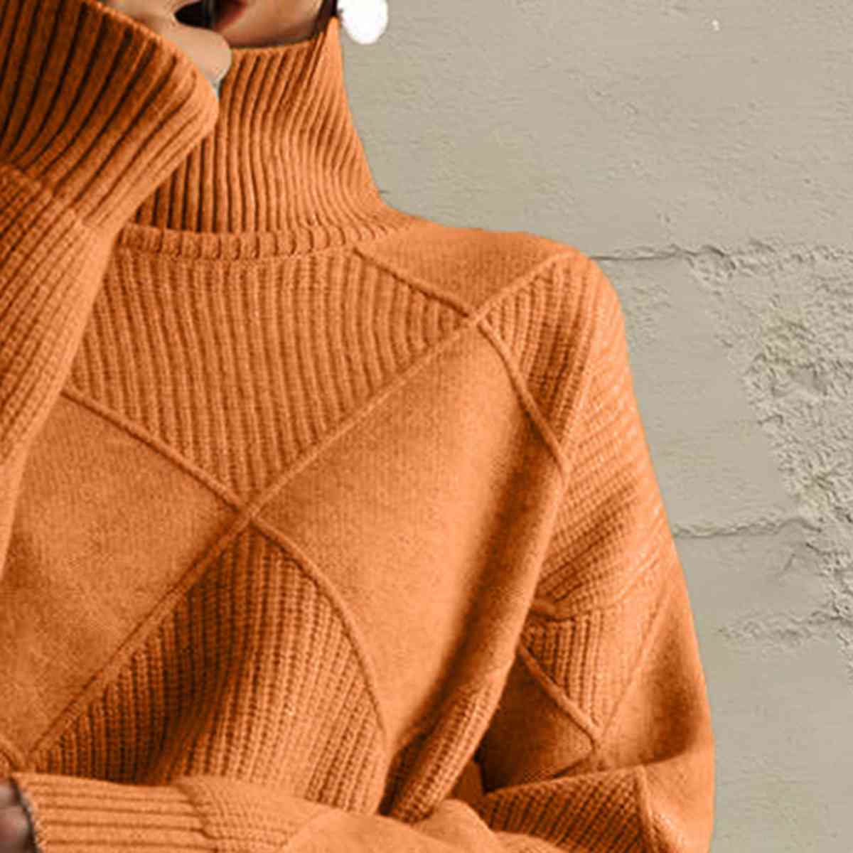 Geometric Turtleneck Long Sleeve Sweater - Sweater - Pumpkin - Bella Bourget