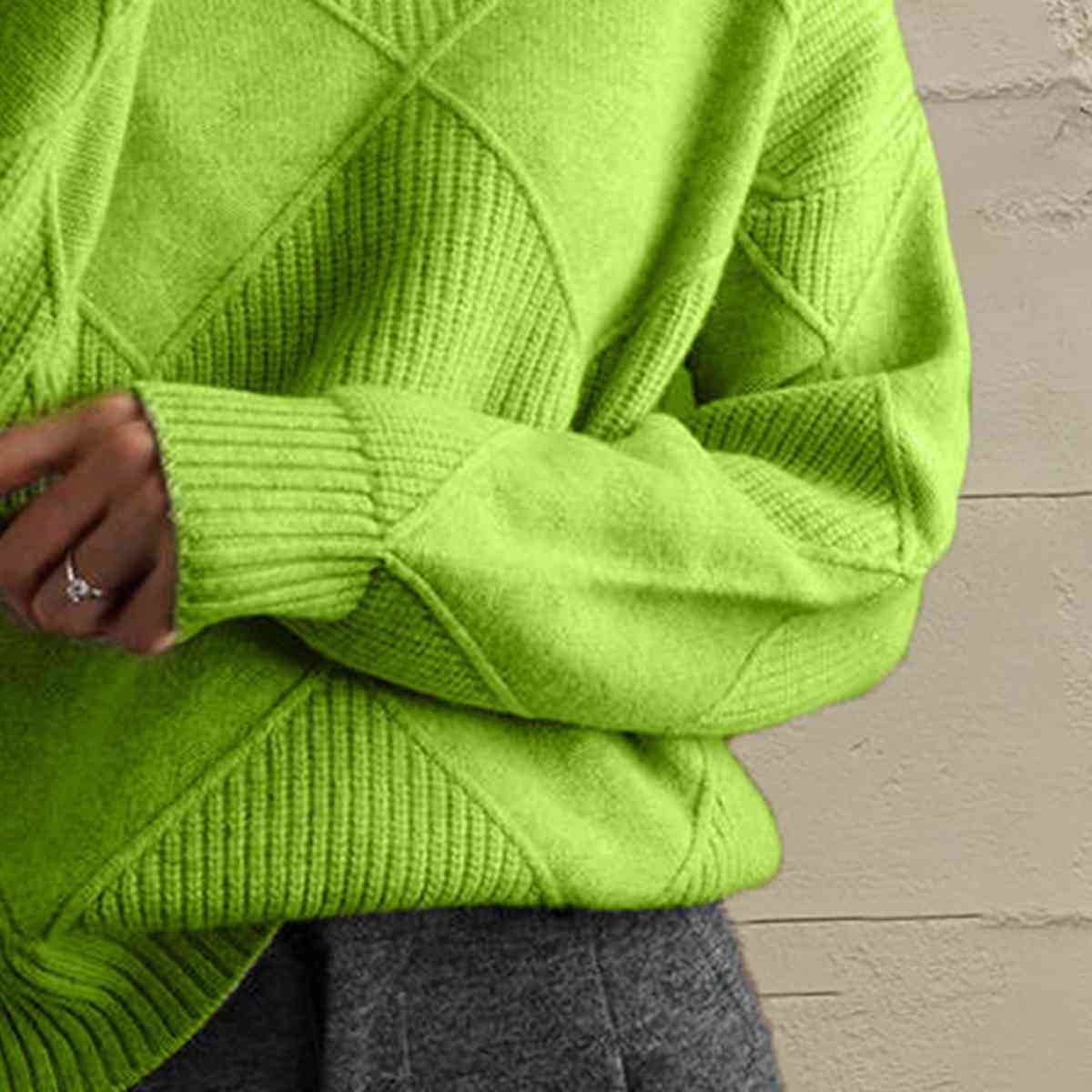 Geometric Turtleneck Long Sleeve Sweater - Sweater - Lime - Bella Bourget