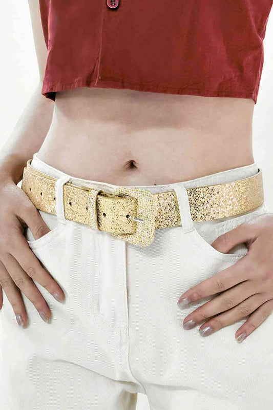 Glitter Faux Leather Belt - belt - Gold - Bella Bourget