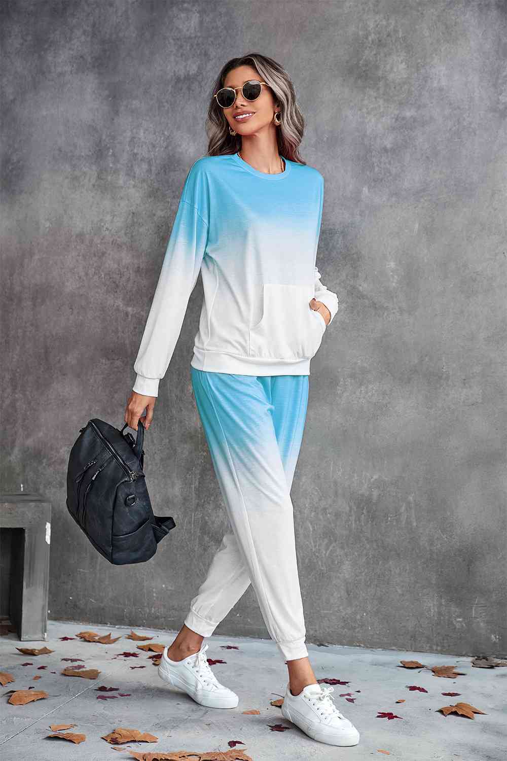 Gradient Round Neck Sweatshirt and Joggers Set - Loungewear Set - Blue - Bella Bourget