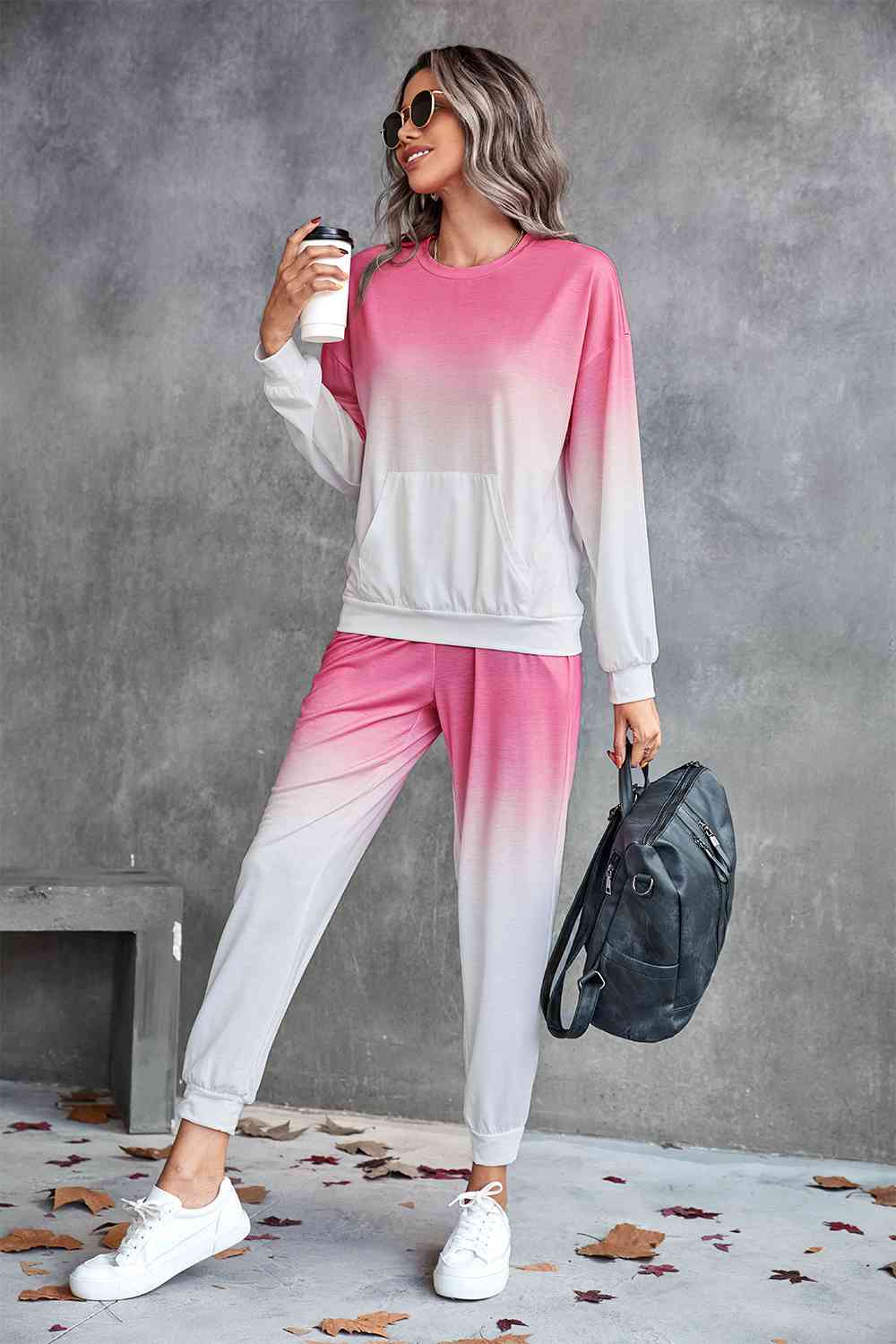 Gradient Round Neck Sweatshirt and Joggers Set - Loungewear Set - Blue - Bella Bourget