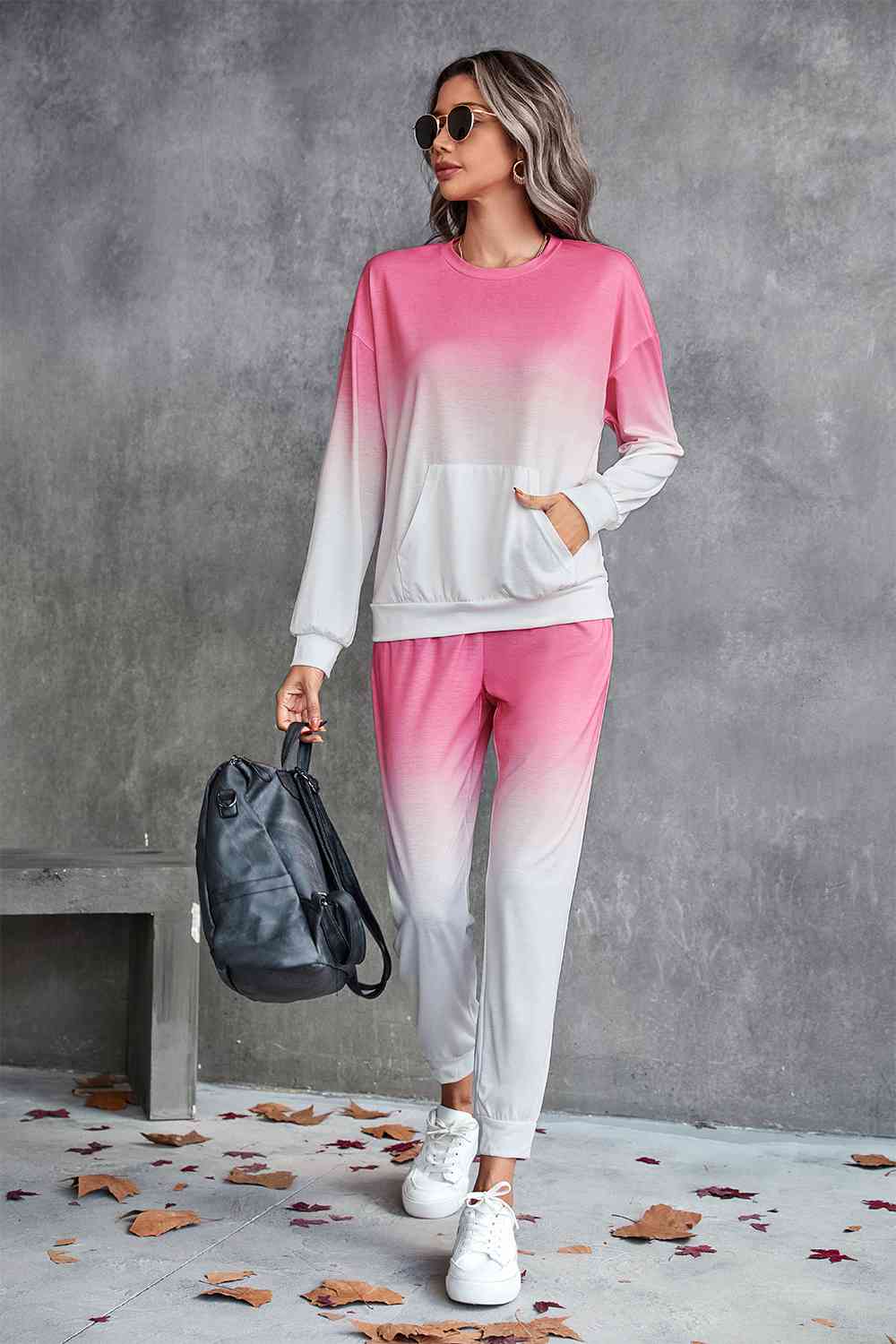 Gradient Round Neck Sweatshirt and Joggers Set - Loungewear Set - Pink - Bella Bourget