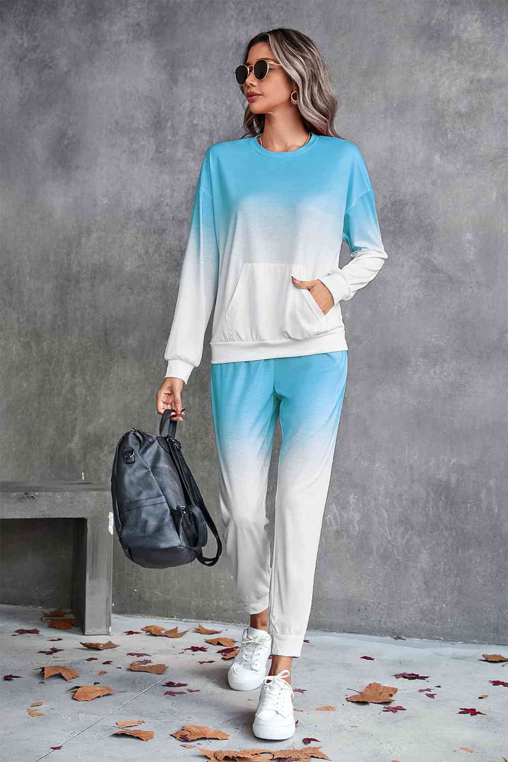 Gradient Round Neck Sweatshirt and Joggers Set - Loungewear Set - Blue - Bella Bourget