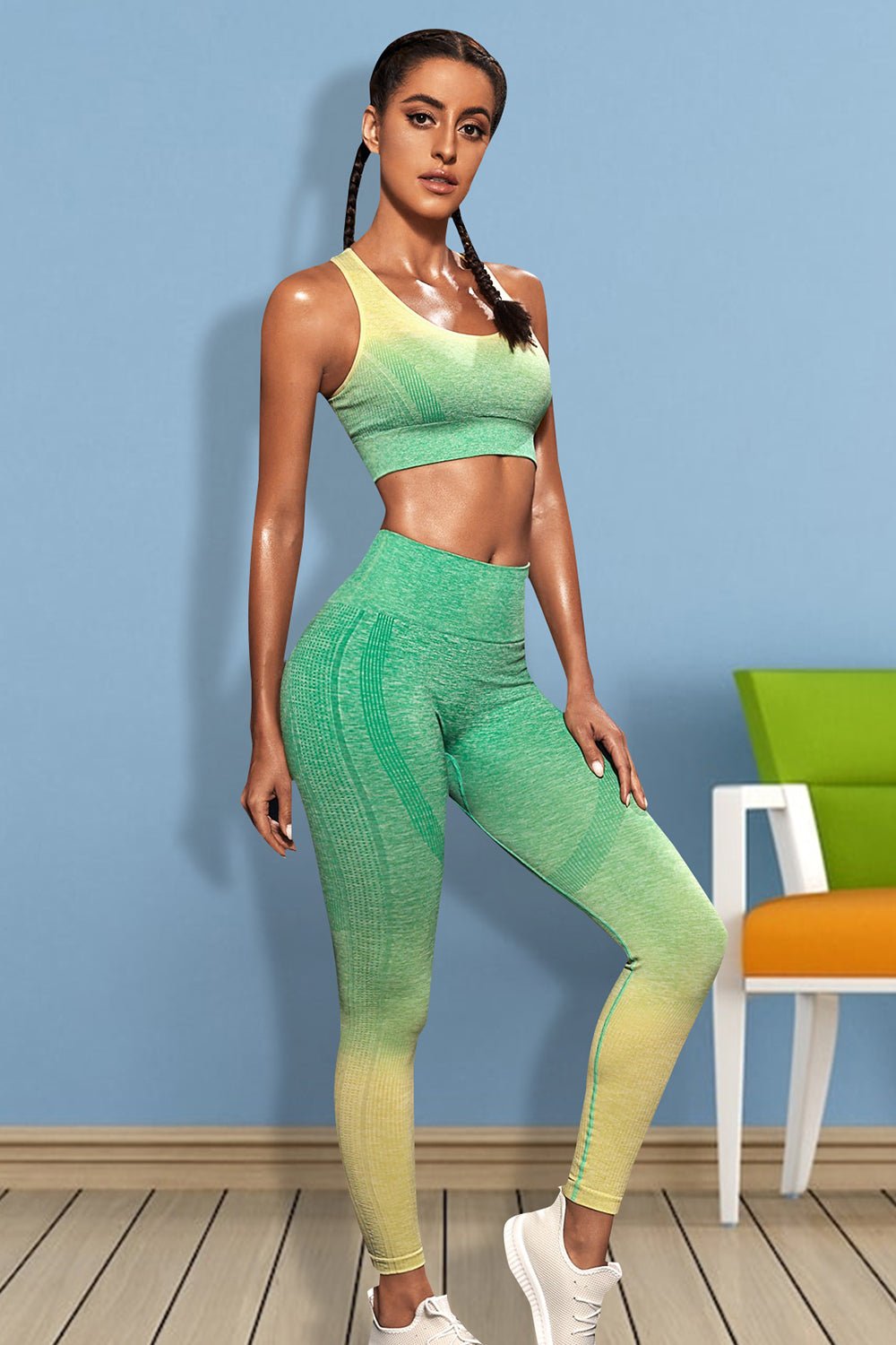 Gradient Sports Tank and Leggings Set - Active Set - Mid Green - Bella Bourget