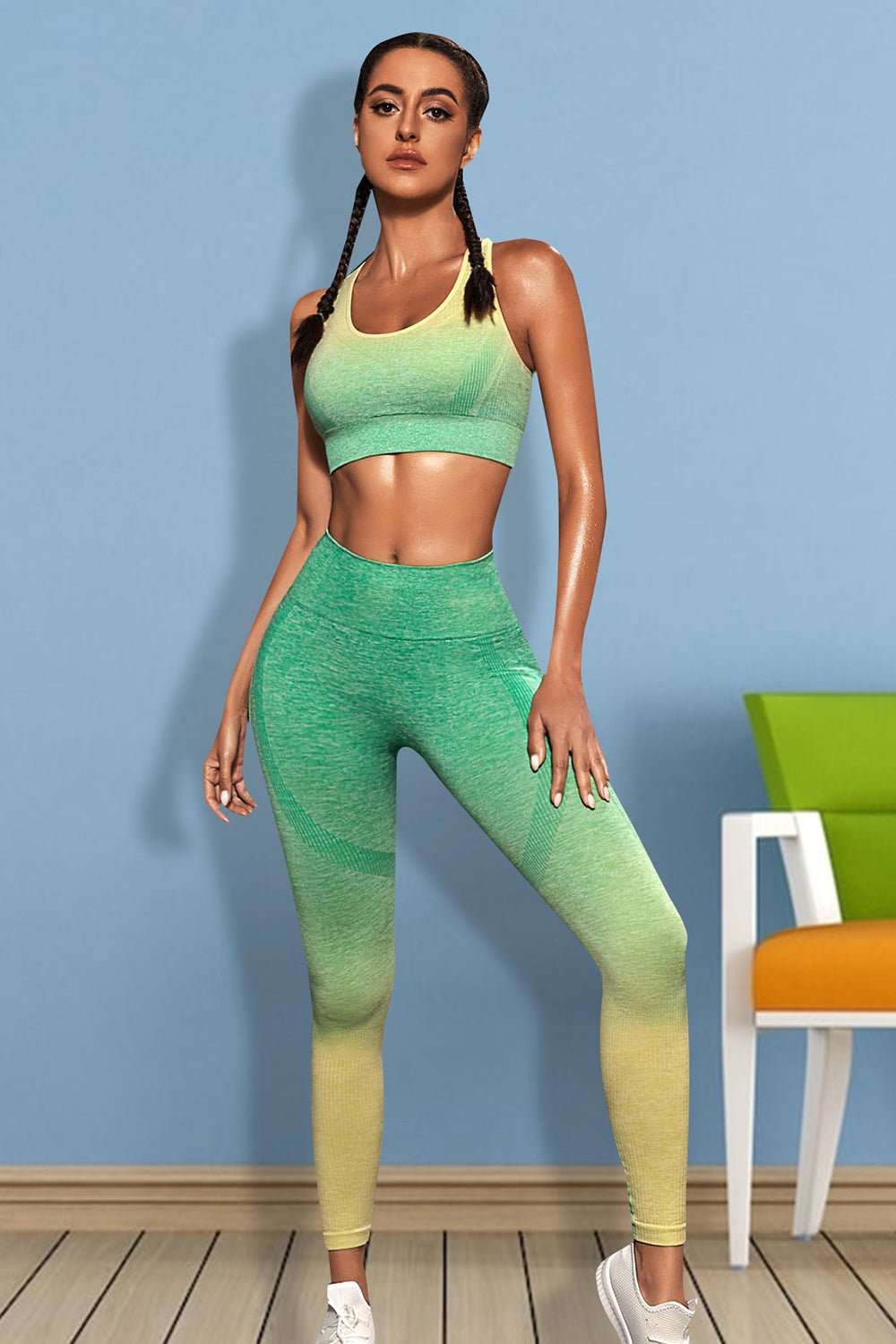 Gradient Sports Tank and Leggings Set - Active Set - Mid Green - Bella Bourget